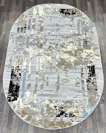 Ковер турецкий B034A SANANDAJ (Полиэстер хит-сет, бежевый, серый, голубой) овальный