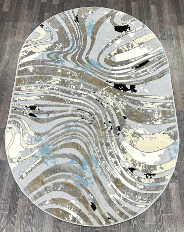 Ковер турецкий B036A SANANDAJ (Полиэстер хит-сет, бежевый, серый, голубой) овальный